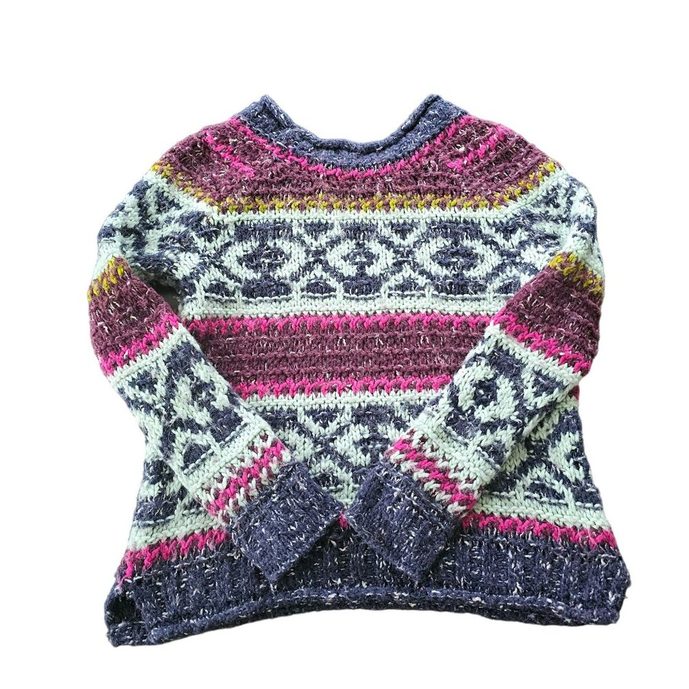 Free People Knit Sweater Boho Top Crew Neck Women's Size S Multicolor